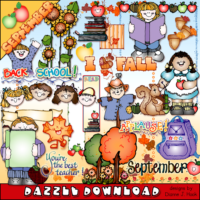 Cute, classic clip art for September, fall and back to school smiles by DJ Inkers.
