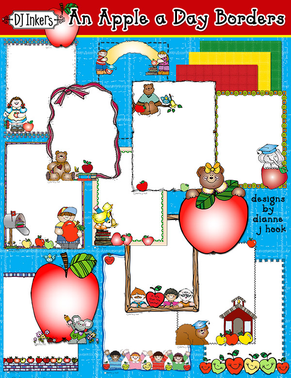 Cute apple border clip art for teachers, school and classrooms by DJ Inkers