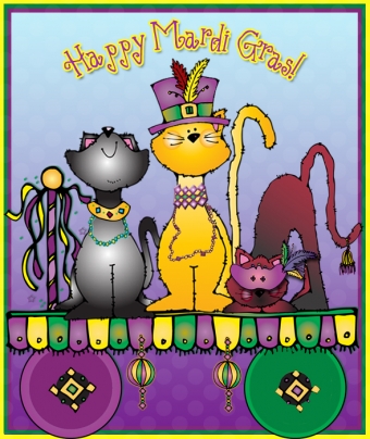 Mardi Gras card with DJ Inkers cat clip art