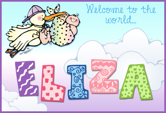 Baby Eliza shower card made with cute clip art and font by DJ Inkers