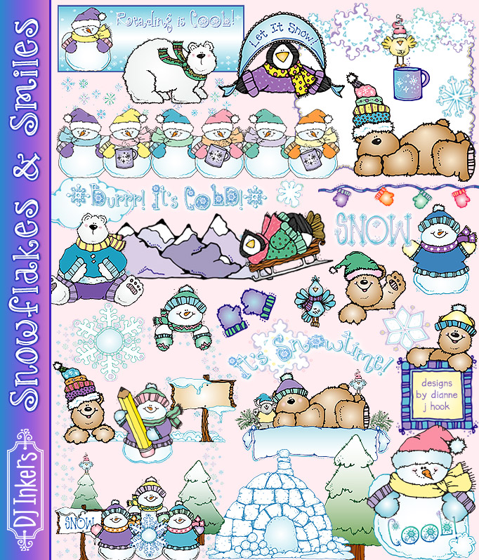 Snowflakes and Smiles - Winter Clip Art Download