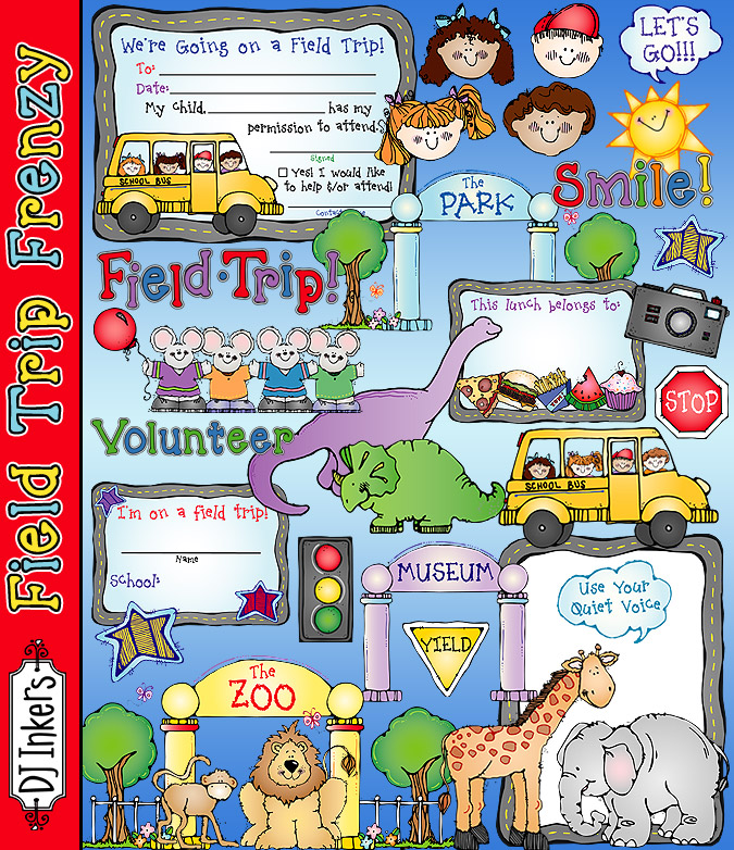 Field Trip clip art and printables for teachers by DJ Inkers