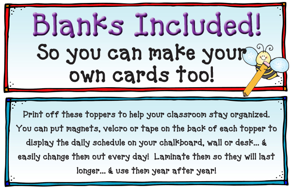 Class Schedule Cards - Teacher Printables & Bulletin Board