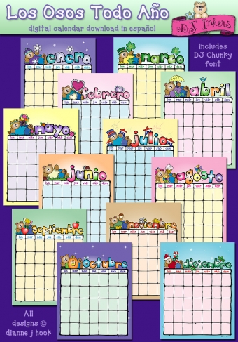 Los Osos Todo Ano Spanish Calendar clip art download by DJ Inkers