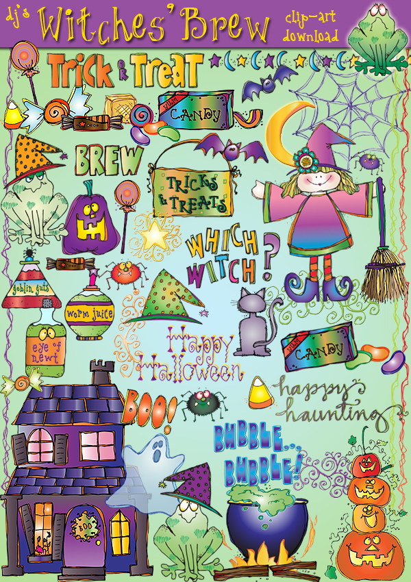 Witches Brew Halloween Clip Art for teachers, kids and crafting by DJ Inkers