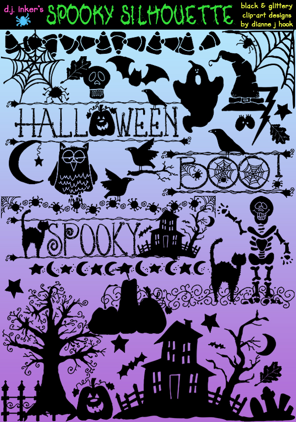 Spooky clip art shadows and silhouettes for Halloween by DJ Inkers