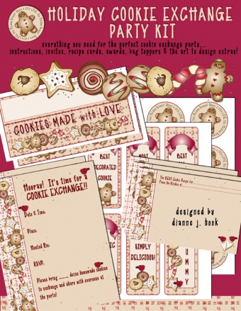 Holiday Cookie Exchange printable party kit for Christmas with invitations, recipe cards, cookie awards and more by DJ Inkers