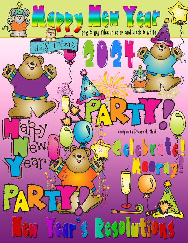 Happy New Year clip art for party time by DJ Inkers