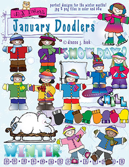 January Doodlers and Winter Kids Clip Art Download