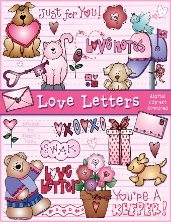Love Letters - adorable Valentine clip art by DJ Inkers