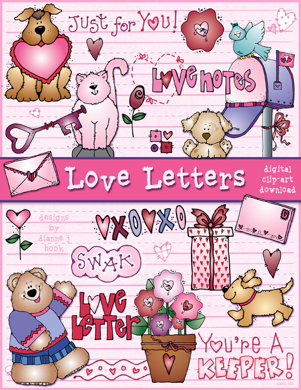 Love Digital Alphabet Letters Digital Valentines Clipart Digital