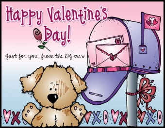 Happy Valentine's Day from DJ Inkers, with cute mailbox and puppy