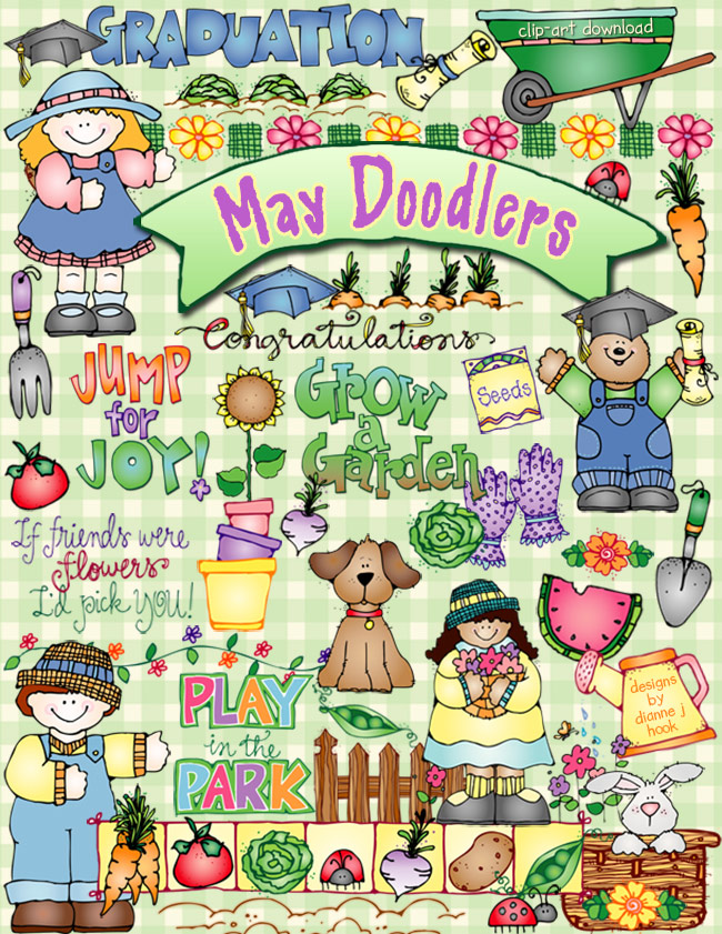 May Doodlers is blooming in clip art flowers, vegetables, garden kids, borders, vines & more by DJ Inkers