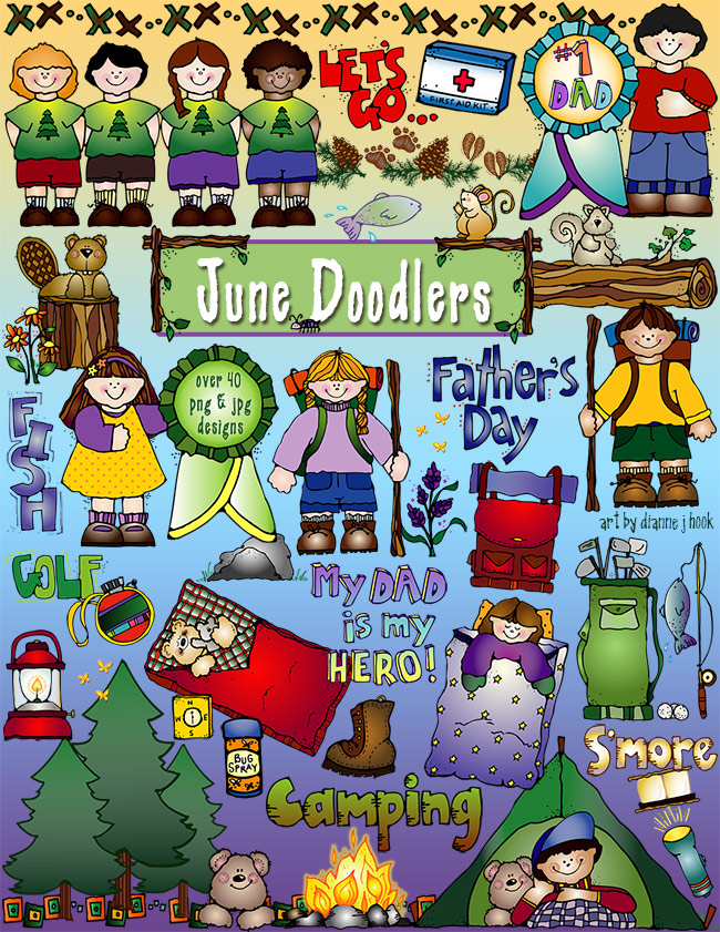 Cute kids clip art for camping, hiking and Father's Day by DJ Inkers
