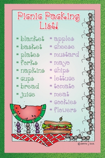 Cute picnic list made with DJ Squirrely swirly font