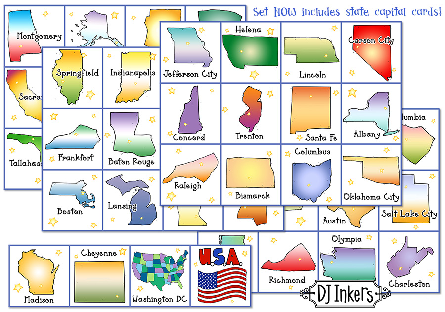 Pretty Great States - State Capitals Memory and USA Activities
