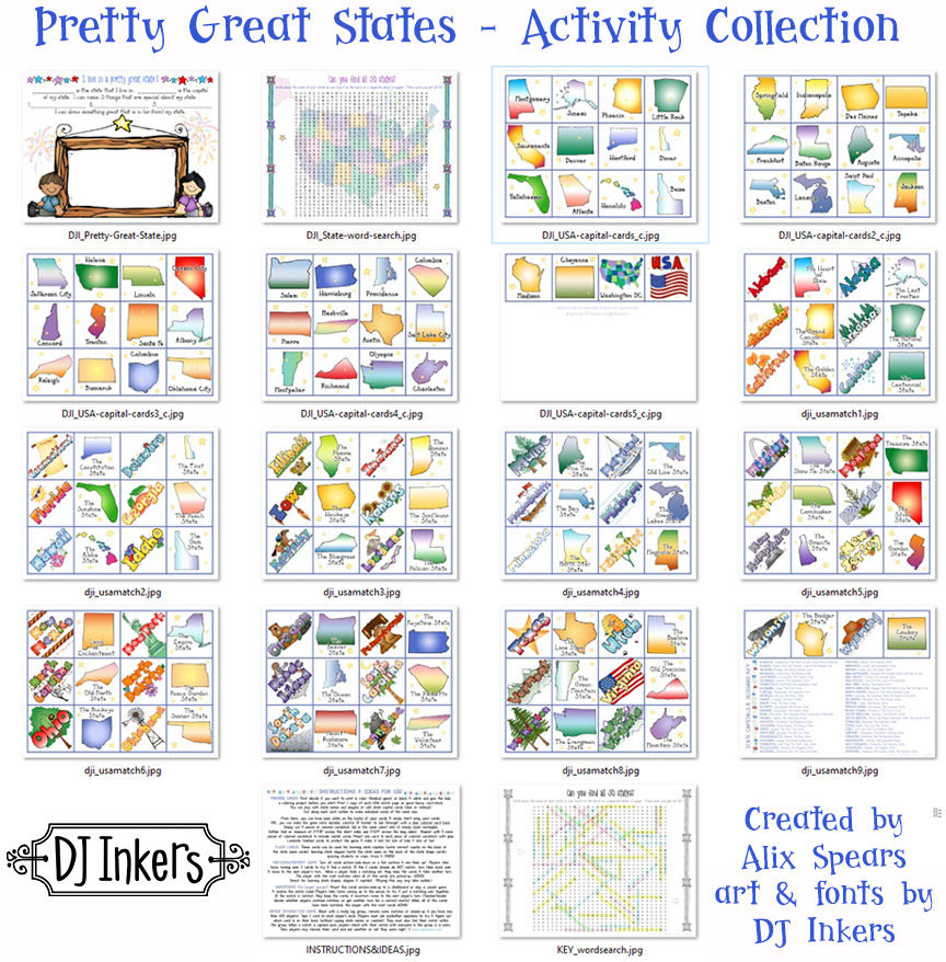 Pretty Great States - State Capitals Memory and USA Activities