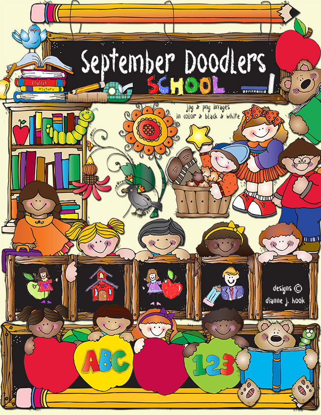 Cute kids clip art for back to school & September smiles by DJ Inkers