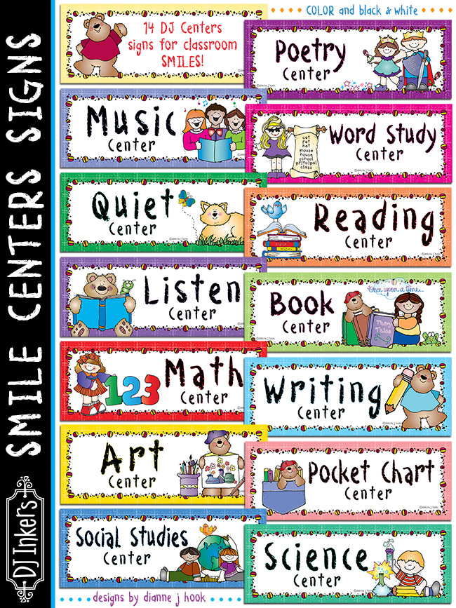 Printable centers signs and headers for your classroom by DJ Inkers