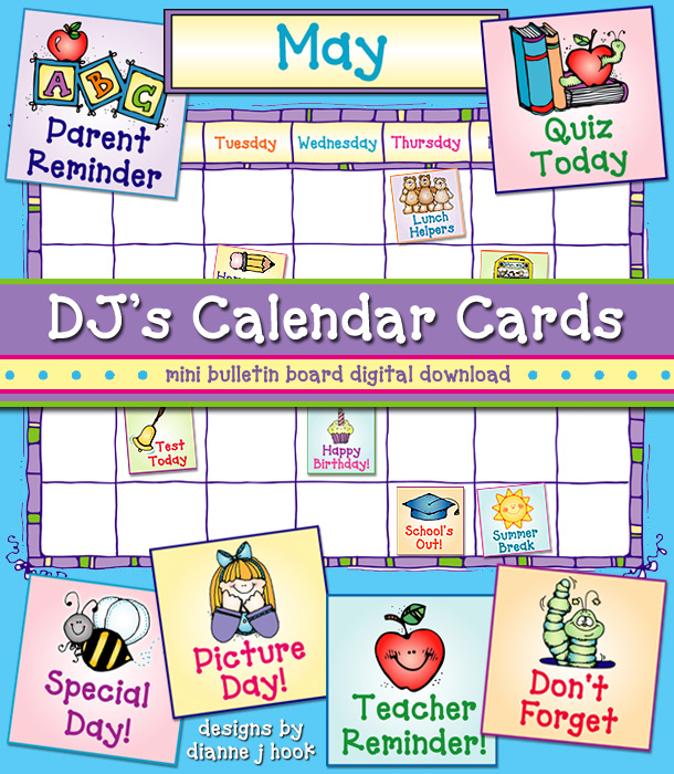 Cute calendar and event cards for bulletin boards or digital planners