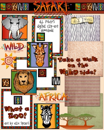Wild Safari clip art designs created by Alix Spears.