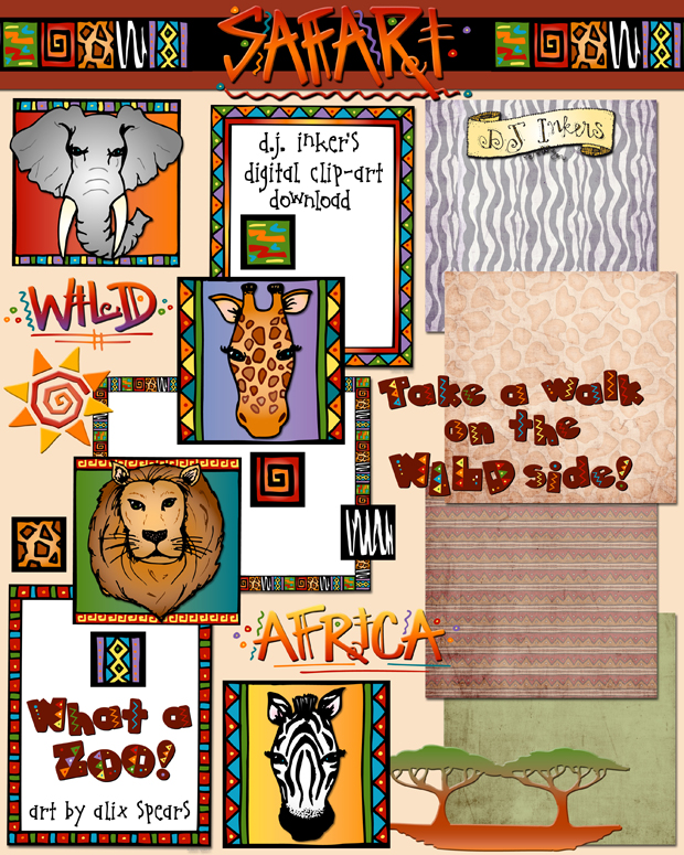 Wild Safari clip art designs created by Alix Spears.