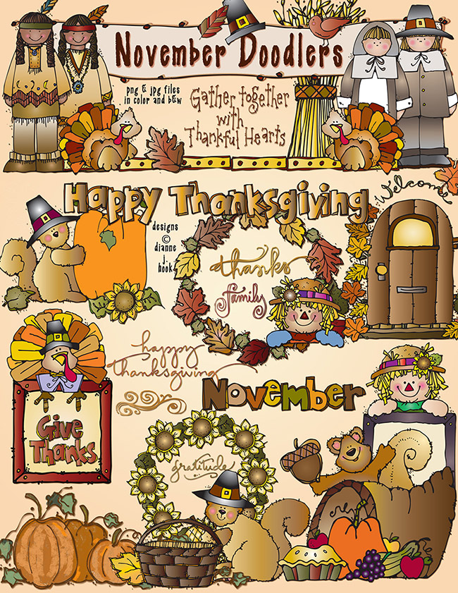 November clip art for Thanksgiving and autumn harvest by DJ Inkers