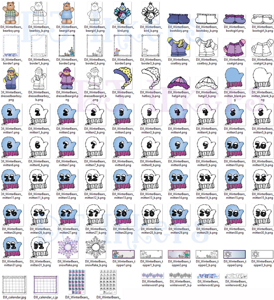 Weather Bears Winter Clip Art, Calendar & Seasonal Dress-Ups