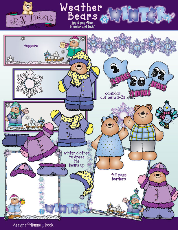 Cool Winter Weather Bears clip art for kids and teachers by DJ Inkers