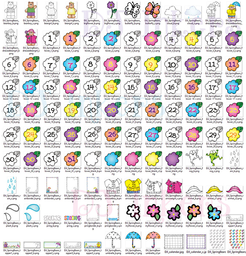 Weather Bears Spring Clip Art, Calendar & Seasonal Dress-Ups