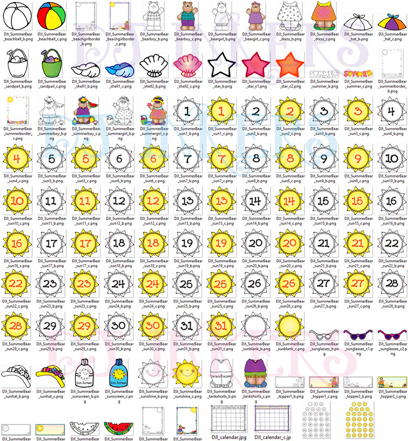 Weather Bears Summer Clip Art, Calendar & Seasonal Dress-Ups