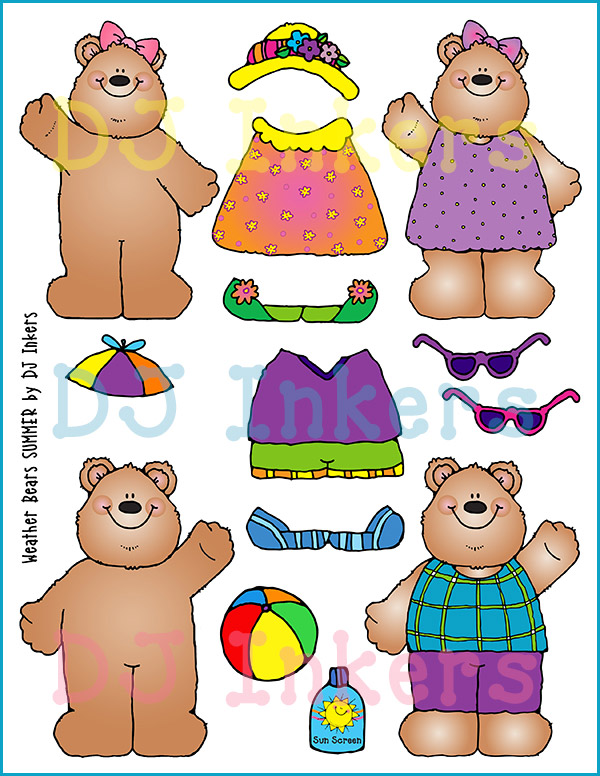 Weather Bears Summer Clip Art, Calendar & Seasonal Dress-Ups