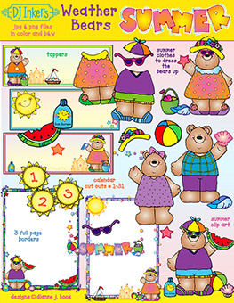 Weather Bears Summer Clip Art, Calendar & Seasonal Dress-Ups