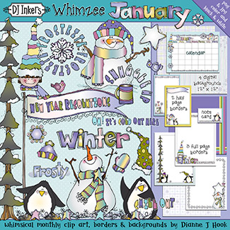 January Whimzee Clip Art, Borders and Backgrounds