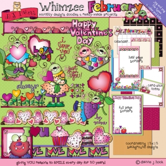 Whimsical love bugs, sweetheart smiles, Valentine clip art and borders by DJ Inkers