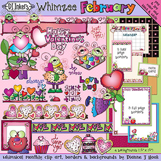 February Whimzee Lovebug Clip Art, Borders & Backgrounds