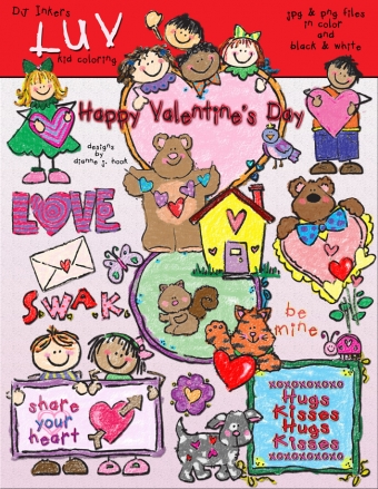 Love Kids Crayon Clip Art for Valentine's Day by DJ Inkers