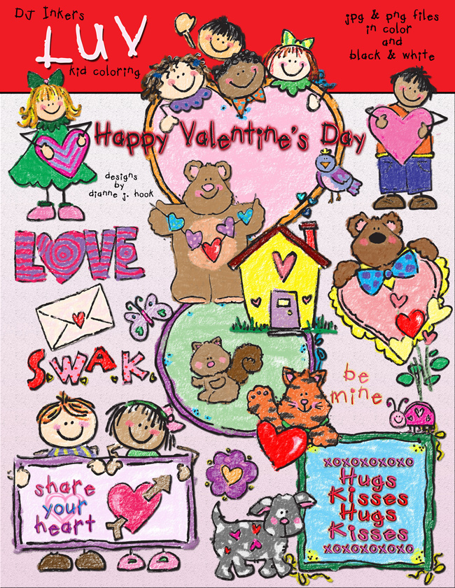 Love Kids Crayon Clip Art for Valentine's Day by DJ Inkers