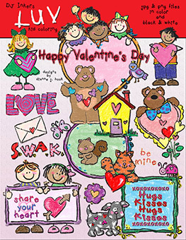 Love Kids Crayon Clip Art for Valentine's Day Download