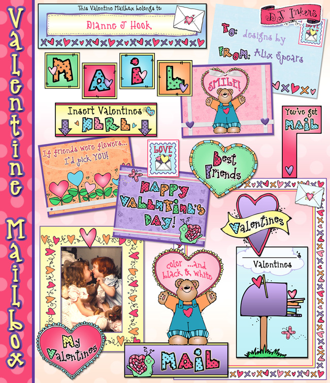 Printable Valentine mailbox and cards for kids made with DJ Inkers clip art