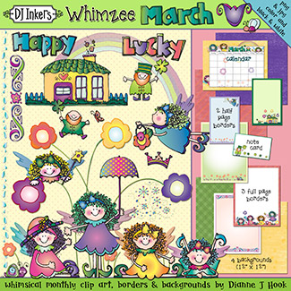 March Whimzee Spring Fairy Clip Art, Borders & Backgrounds
