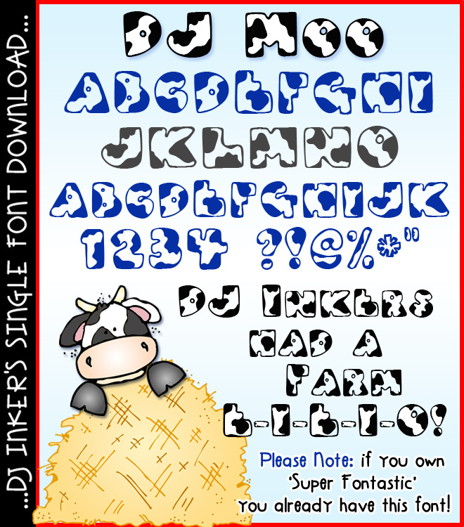 DJ Moo font has cute cow print lettering for farms and kids by DJ Inkers
