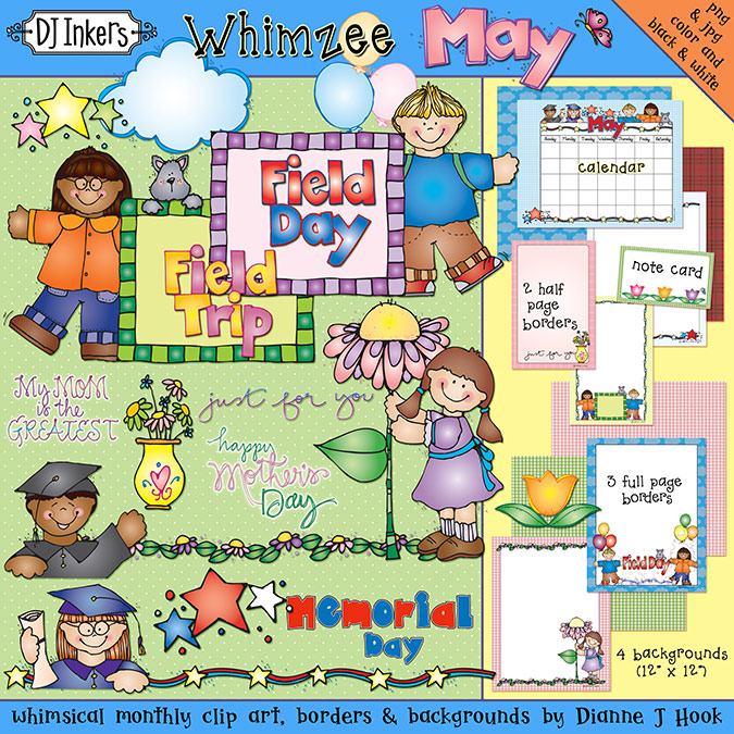 Whimsical clip art for Mother's Day, spring & graduation by DJ Inkers