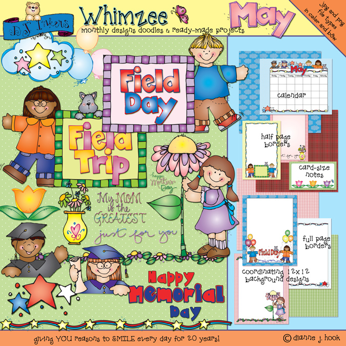 May Whimzee Clip Art, Borders and Printables