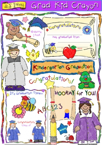 Cute kids clip art for graduation in Kindergarten, preschool or elementary.