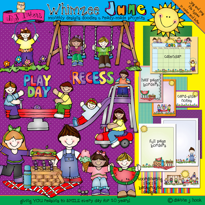 Whimsical June clip art for kids and playground fun by DJ Inkers