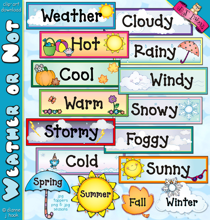 Weather words and clip art for kids, classrooms and bulletin boards by DJ Inkers