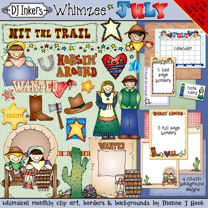 July Whimzee - Old West and Pioneer Clip Art, Borders and Backgrounds by DJ Inkers