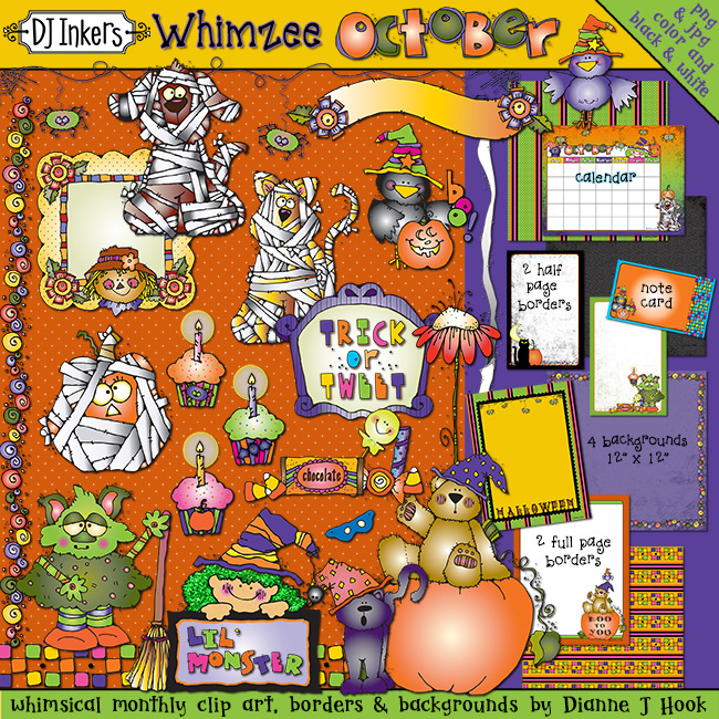 Whimsical clip art and borders for Halloween and October by DJ Inkers