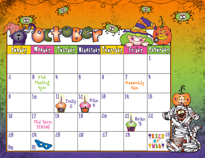 Whimzee October calendar by DJ Inkers